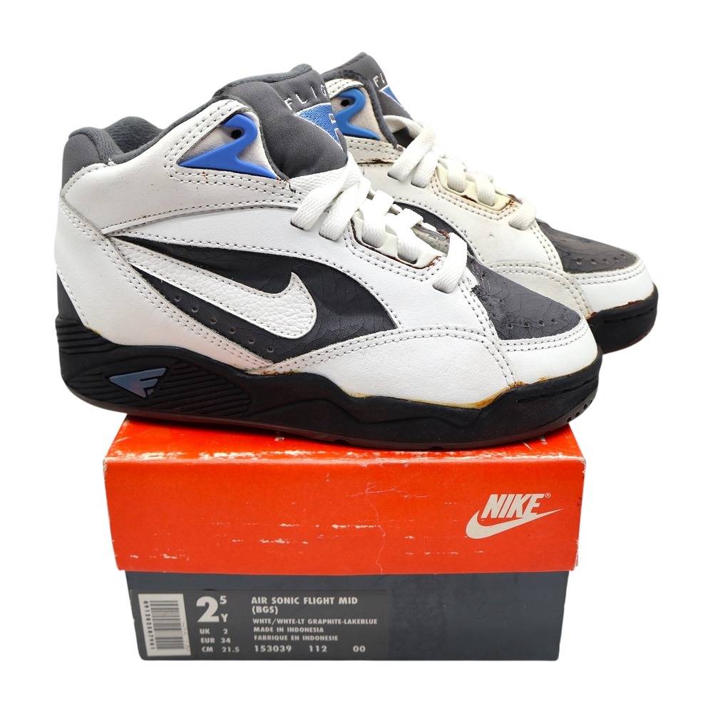Nike Air Sonic Flight Mid Kids 2.5Y Vintage 1992 White Graphite Lake Blue 153039